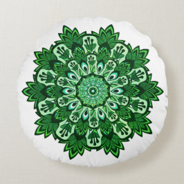 Almofada Redonda Folha tropical Mandala no White Boho