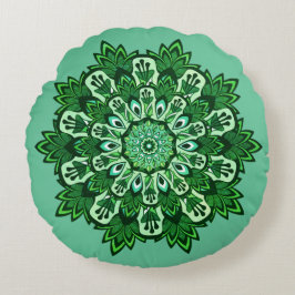 Almofada Redonda Folha Tropical Mandala sobre o Green Mist Boho