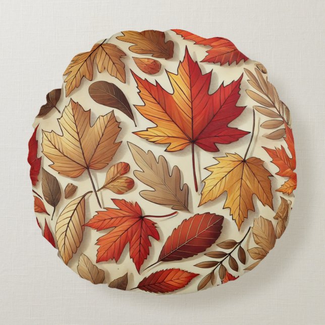 Almofada Redonda Folhas clássicas do outono (Frente)