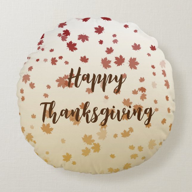 Almofada Redonda Folhas de Ação de Graças (Frente)