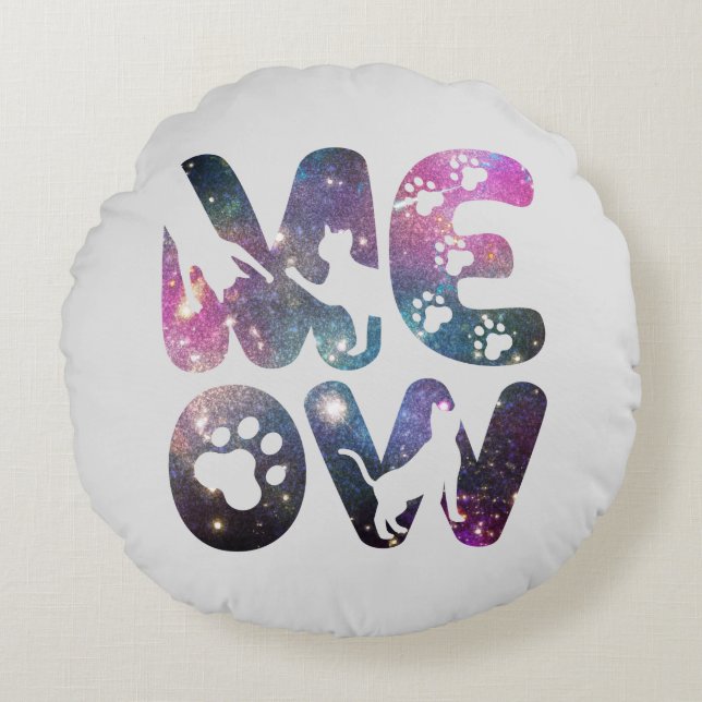 Almofada Redonda Folhas de gato e estampas de pata de gato (Frente)