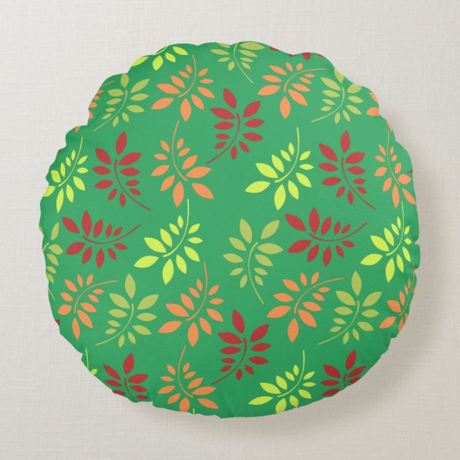 Almofada Redonda Folhas de outono coloridas em tons quentes (Frente)