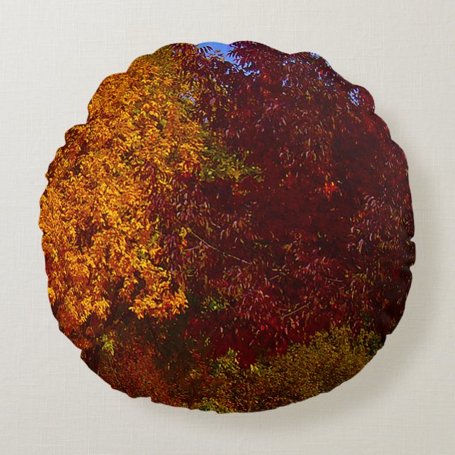Almofada Redonda Folhas de outono de Amarelo e Roxo, ZSSPG (Frente)