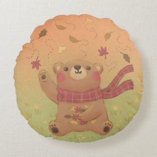 Almofada Redonda Folhas de outono do Urso de Teddy