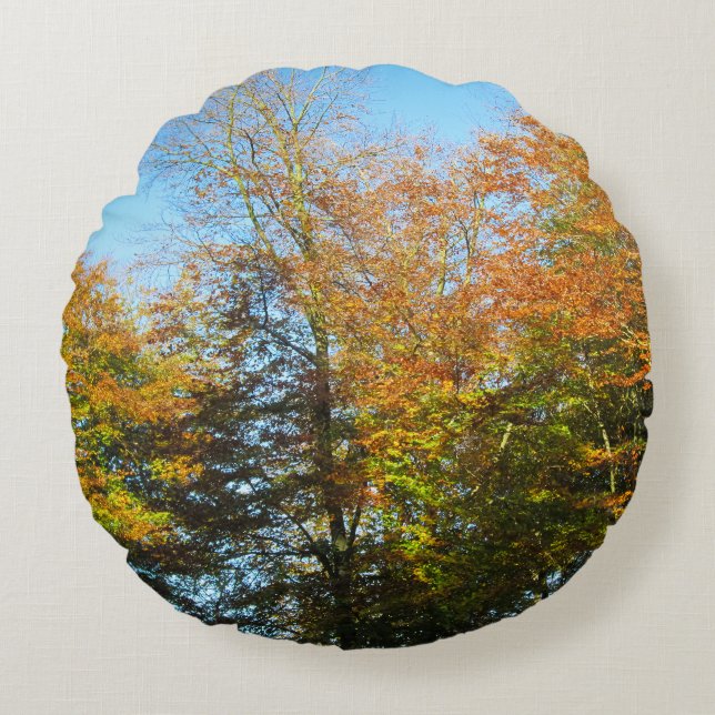 Almofada Redonda Folhas de outono e Céu Azul - Personalizado (Frente)