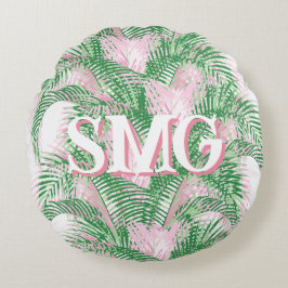 Almofada Redonda Folhas de Palmeira em Rosa + Verde Personalizado