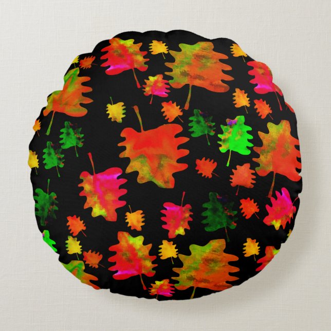 Almofada Redonda Folhas engraçadas travesseiro decorativo de aquare (Frente)