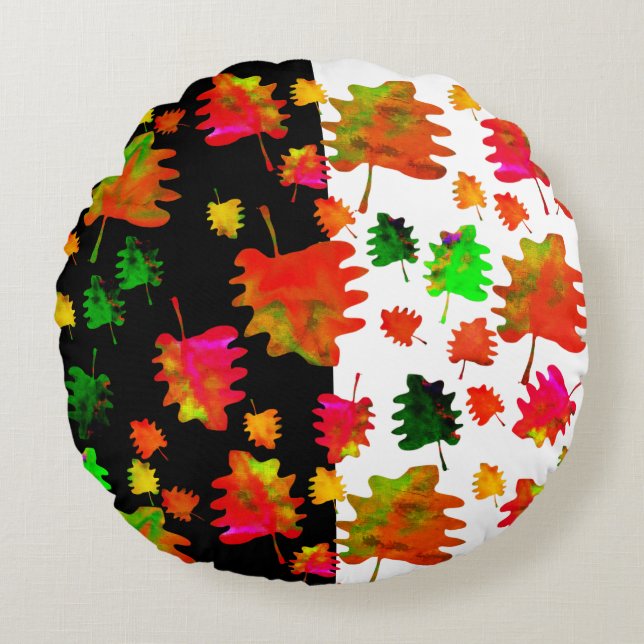 Almofada Redonda Folhas engraçadas travesseiro decorativo de aquare (Frente)