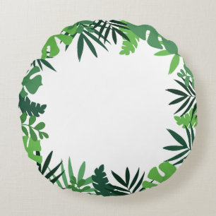 Almofada Redonda Folhas florais verdes, floresta tropical silvestre