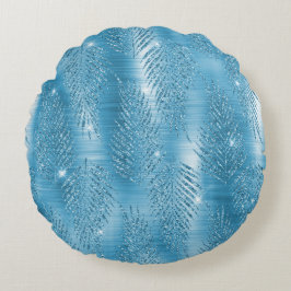 Almofada Redonda Folhas Tropicais Azuis de Glam Aqua