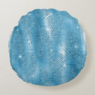 Almofada Redonda Folhas Tropicais Azuis de Glam Aqua
