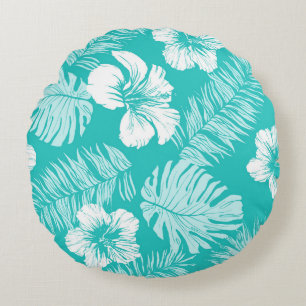 Almofada Redonda Folhas Tropicais: Padrão De Plantas Vintage