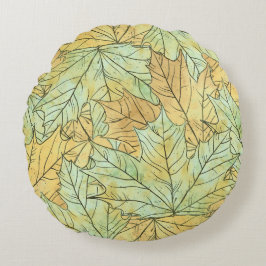 ALMOFADA REDONDA FOLHAS VERDE E LARANJA