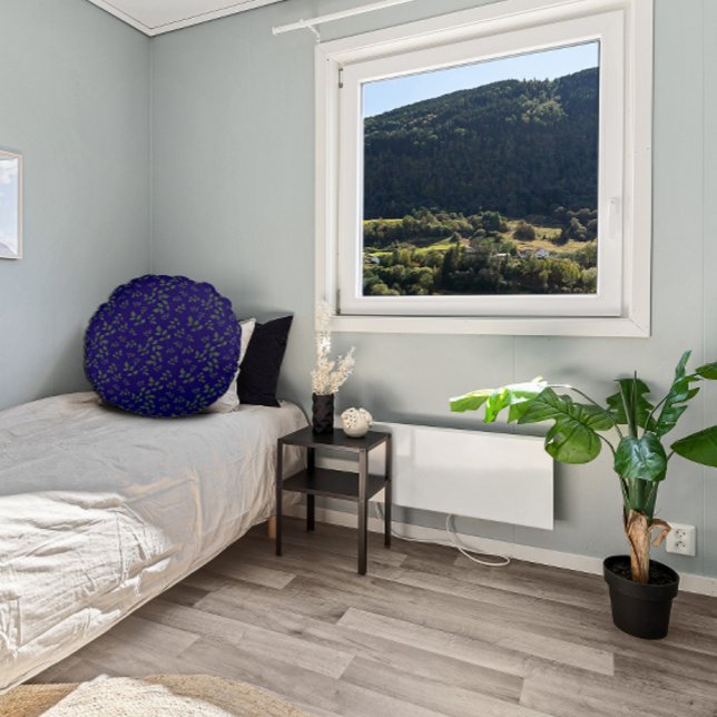 Almofada Redonda Folhas verdes azuis (Criador carregado)