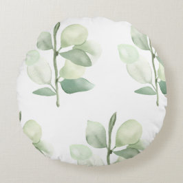 Almofada Redonda Folhas verdes de eucalipto, decoração pastel delic