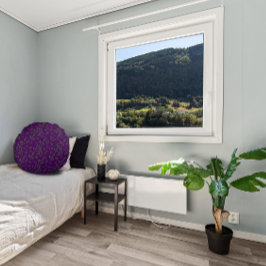 Almofada Redonda Folhas verdes e escuras do padrão roxo