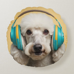 Almofada Redonda Fones de ouvido de veste de poodle