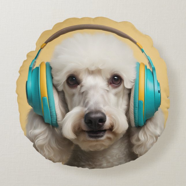 Almofada Redonda Fones de ouvido de veste de poodle (Frente)