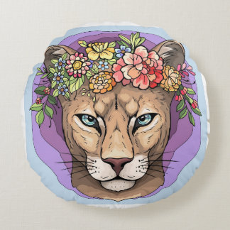 Almofada Redonda Força, graça, ferocidade Travesseiro de gatos