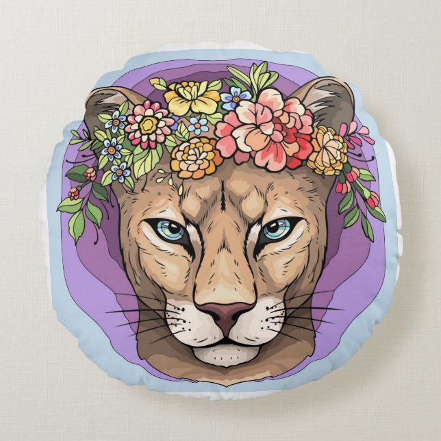 Almofada Redonda Força, graça, ferocidade Travesseiro de gatos (Frente)