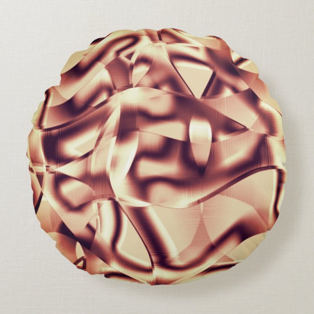 Almofada Redonda Formas curvas de vermelho acastanhado ou burgundy, (Frente)