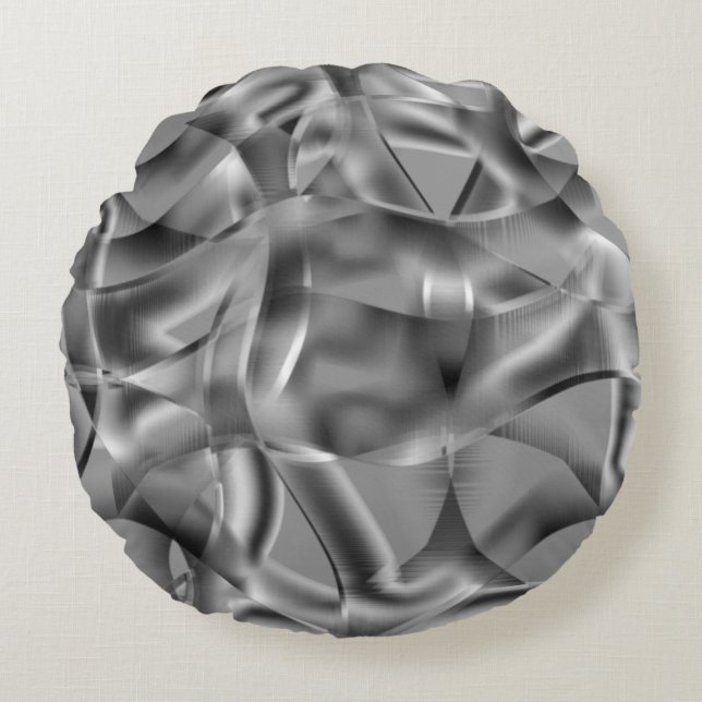 Almofada Redonda Formas de cinza curvas, com tons luminosos (Frente)