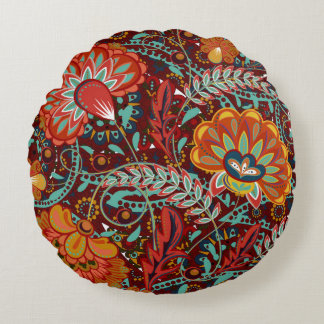 Almofada Redonda Formas florais densas de flores ornamentais de des