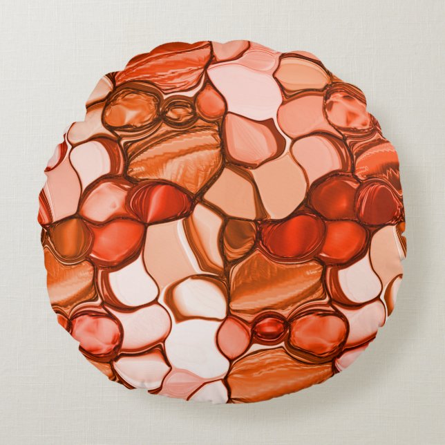 Almofada Redonda Formas irregulares como sementes, tons de coral e  (Frente)
