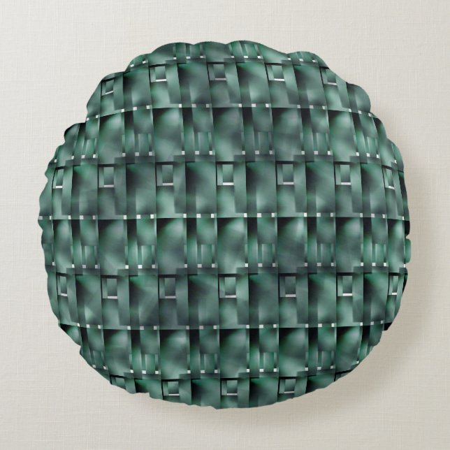 Almofada Redonda Formas retangulares na cor verde e manchas securit (Frente)