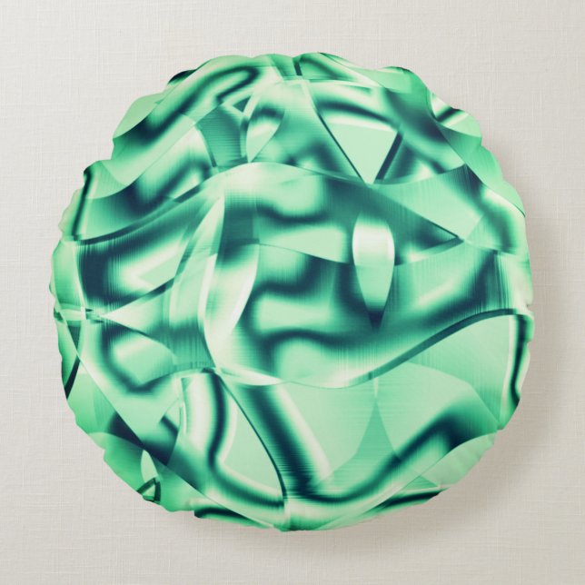 Almofada Redonda Formas verdes curvas de tonalidades acrílicas, ton (Frente)