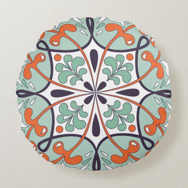 Almofada Redonda Forno floral tradicional oriental, til marroquino (Frente)