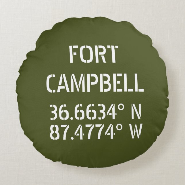 Almofada Redonda Fort Campbell Latitude Longitude (Frente)