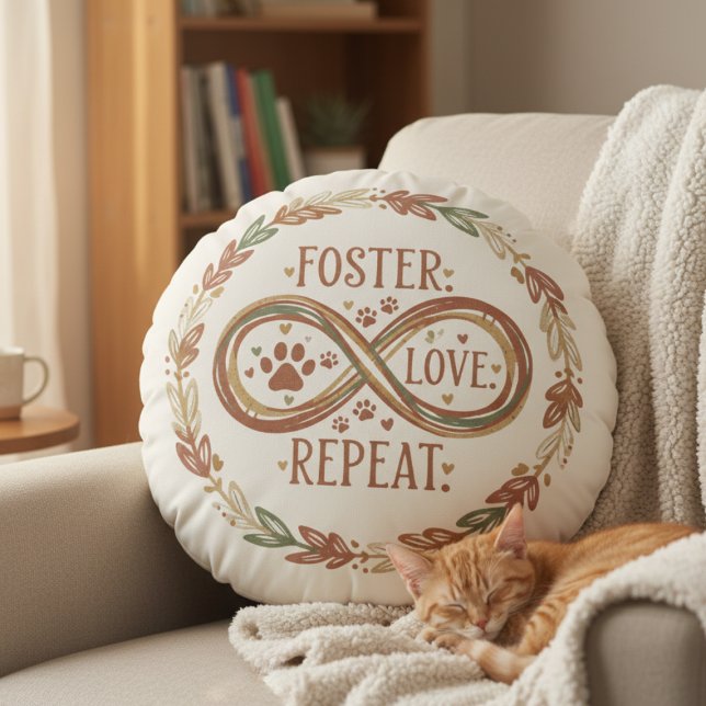 Almofada Redonda Foster Love Repetir para Pet Fosters (Personalized pet foster pillow)