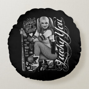Almofada Redonda Foto da tipografia do pelotão Harley Quinn do