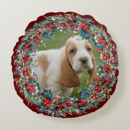 Almofada Redonda Foto de Cão Pet Fúria de Natal fofo do Xmas person