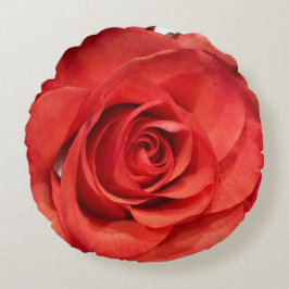 Almofada Redonda Foto de Flor de Rosa Vermelha Vibrante Travesseiro