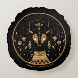 Almofada Redonda Foto de Natal de Reindeer Personalizada