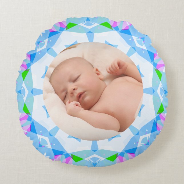 Almofada Redonda Foto de Natal Personalizada de Pastéis Bonito Suav (Frente)