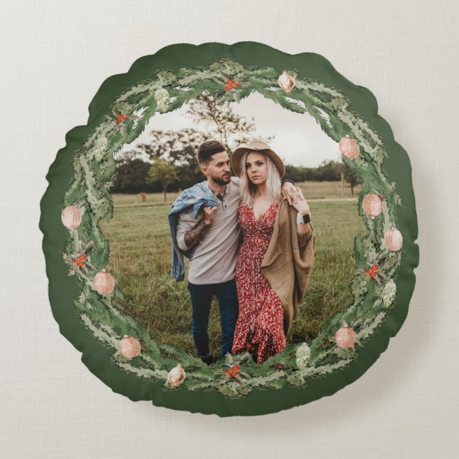 Almofada Redonda Foto de vegetação botânica e floral de Natal (Frente)