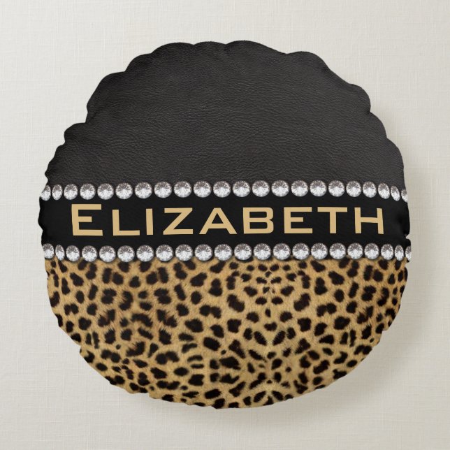 Almofada Redonda FOTO do monograma dos diamantes do cristal de (Frente)