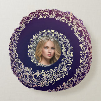 Almofada Redonda Foto Dourada e roxa do luxo