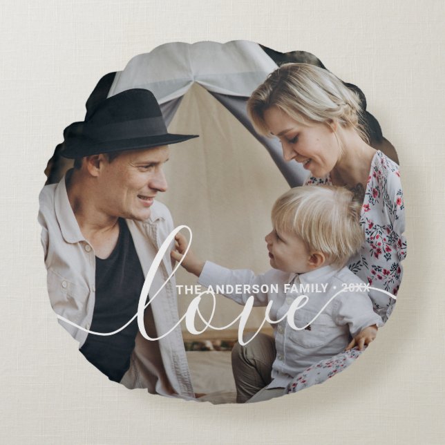 Almofada Redonda Foto personalizada da família com nome personaliza (Frente)