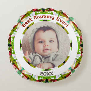 Almofada Redonda Foto personalizada da melhor múmia do dia da mãe v