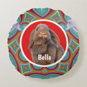 Almofada Redonda Foto Personalizada de Coelho Holland Lop com Nome