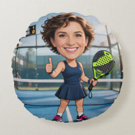 Almofada Redonda Foto Personalizada de Jogadora de Padel/Pickleball