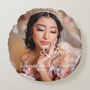 Almofada Redonda Foto Quinceanera Elegante simples 15 Aniversário