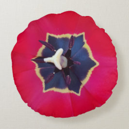 Almofada Redonda Fotografia da Macro Natureza da Pasta Vermelha Neg