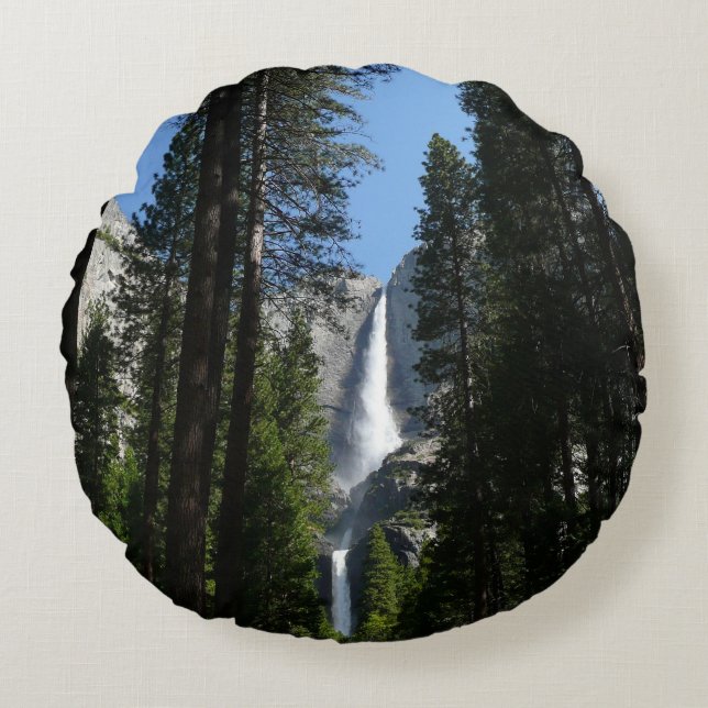 Almofada Redonda Fotografia de Yosemite Falls and Woods Landscape (Frente)
