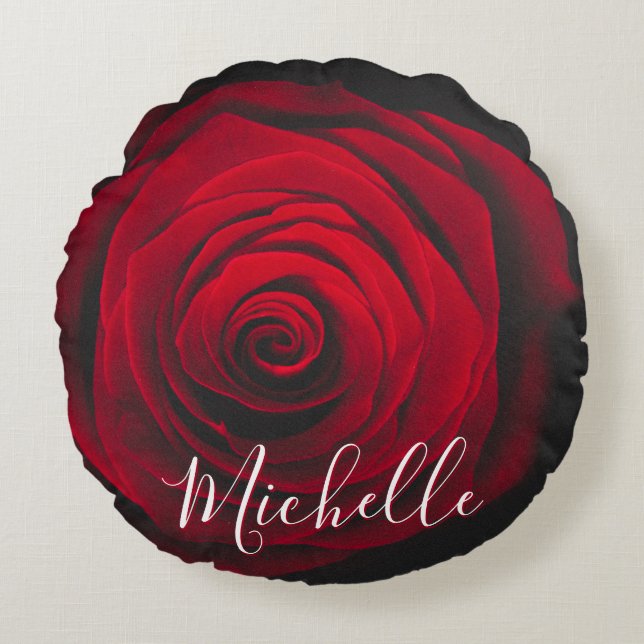 Almofada Redonda Fotografia personalizada da colheita da rosa verme (Frente)