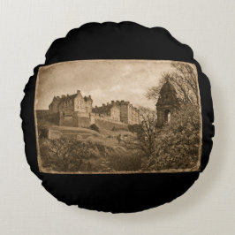 Almofada Redonda Fotografia Sepia do Castelo de Edimburgo